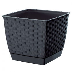 Kwadratowa doniczka z podstawką Ratolla - 24 cm - antracyt - Prosperplast