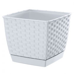 Kwadratowa doniczka z podstawką Ratolla - 24 cm - biała - Prosperplast