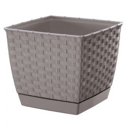 Kwadratowa doniczka z podstawką Ratolla - 24 cm - mocca - Prosperplast