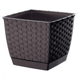Kwadratowa doniczka z podstawką Ratolla - 24 cm - umbra, ciemny brąz - Prosperplast