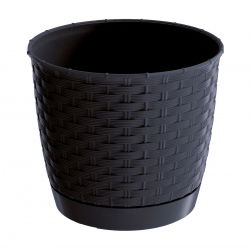 Okrągła doniczka z podstawką Ratolla - 14,5 cm - antracyt - Prosperplast