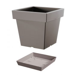 Lekka kwadratowa doniczka Lofly z podstawką - 19 cm - kamienny szary