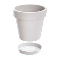 Okrągła, lekka doniczka Lofly z podstawką - 20 cm - biała