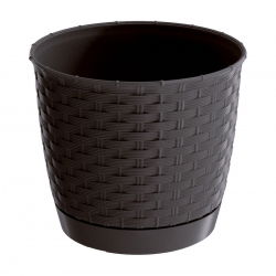 Doniczka okrągła + podstawka Ratolla - 16,5 cm - umbra, ciemny brąz