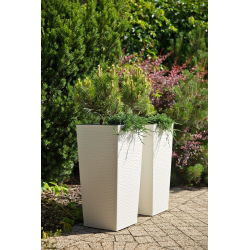 Doniczka kwadratowa wysoka Finezja + wkład - 40 cm - dłuto kremowa