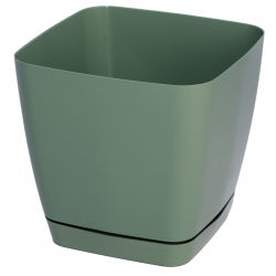 Doniczka kwadratowa + podstawka Toscana - 19 cm - zielona pastelowa