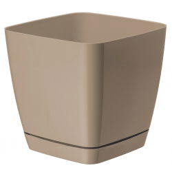 Doniczka kwadratowa + podstawka Toscana - 15 cm - beżowa (cafe latte)