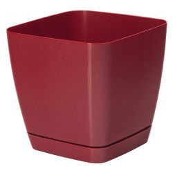 Doniczka kwadratowa + podstawka Toscana - 19 cm - czerwona metaliczna