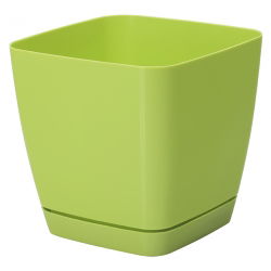 Doniczka kwadratowa + podstawka Toscana - 19 cm - jasnozielona