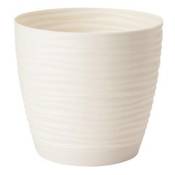 Doniczka okrągła + podstawka Sahara petit - 17 cm - kremowa