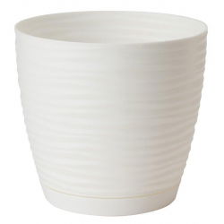 Doniczka okrągła + podstawka Sahara petit - 17 cm - biała