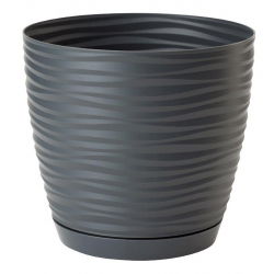 Doniczka okrągła + podstawka Sahara petit - 19 cm - antracyt