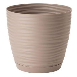 Doniczka okrągła + podstawka Sahara petit - 17 cm - szarobeżowa