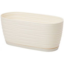 Doniczka podłużna + podstawka Sahara petit - 27 x 13 cm - kremowa