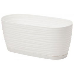 Doniczka podłużna + podstawka Sahara petit - 27 x 13 cm - biała
