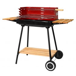 Grill prostokątny z półkami, na kółkach