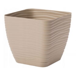 Doniczka kwadratowa + podstawka Sahara petit - 13 cm - cafe latte