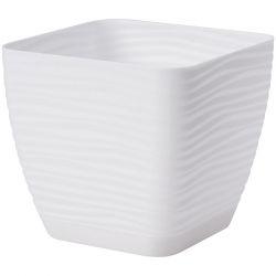 Doniczka kwadratowa + podstawka Sahara petit - 13 cm - biały