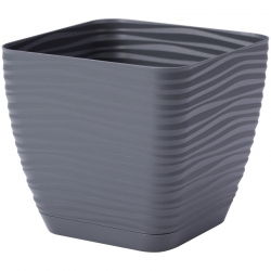 Doniczka kwadratowa + podstawka Sahara petit - 13 cm - antracyt