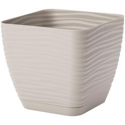 Doniczka kwadratowa + podstawka Sahara petit - 11 cm - jasnoszary
