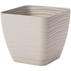 Doniczka kwadratowa + podstawka Sahara petit - 17 cm - jasnoszary