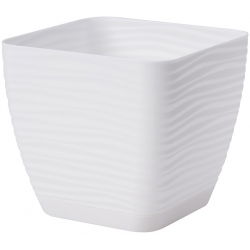 Doniczka kwadratowa + podstawka Sahara petit - 17 cm - biały