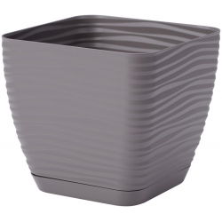 Doniczka kwadratowa + podstawka Sahara petit - 19 cm - kamienny