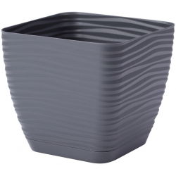 Doniczka kwadratowa + podstawka Sahara petit - 19 cm - antracyt