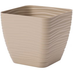 Doniczka kwadratowa + podstawka Sahara petit - 17 cm - cafe latte
