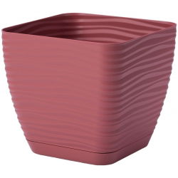 Doniczka kwadratowa + podstawka Sahara petit - 13 cm - marsala
