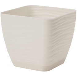 Doniczka kwadratowa + podstawka Sahara petit - 19 cm - krem