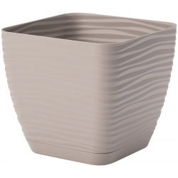 Doniczka kwadratowa + podstawka Sahara petit - 19 cm - szarobeżowy (taupe)