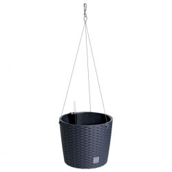 Doniczka wisząca okrągła z linką nierdzewną, wkładem i systemem nawadniającym Rato Round - 26 cm - antracyt