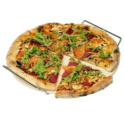 Okrągły kamień do pizzy z uchwytem i nożykiem - 33 cm