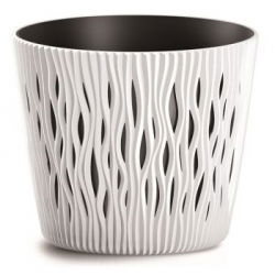 Doniczka okrągła + wkład Sandy Round - 16 cm - biały