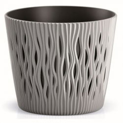 Doniczka okrągła + wkład Sandy Round - 13 cm - kamienny szary