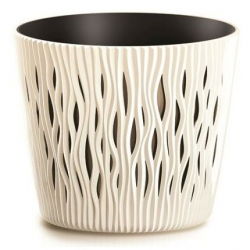 Doniczka okrągła + wkład Sandy Round - 19 cm - kremowy