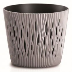 Doniczka okrągła + wkład Sandy Round - 16 cm - mocca
