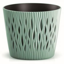 Doniczka okrągła + wkład Sandy Round - 13 cm - szałwia