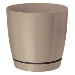 Doniczka okrągła + podstawka Toscana - 17 cm - beżowa (cafe latte)