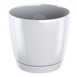 Okrągła doniczka z podstawką Coubi - 15,5 cm - Biała - Prosperplast