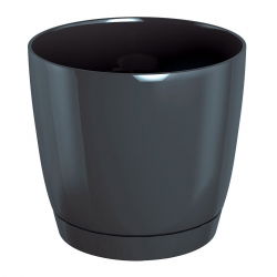 Okrągła doniczka z podstawką Coubi - 21 cm - Grafit - Prosperplast
