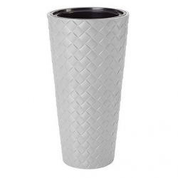 Doniczka okrągła wysoka z wkładem - Makata Slim - 30 cm - jasnoszara