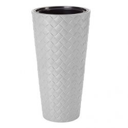 Doniczka okrągła wysoka z wkładem - Makata Slim - 40 cm - jasnoszara