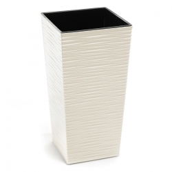 Doniczka kwadratowa wysoka Finezja + wkład - 40 cm - dłuto kremowa