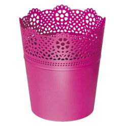 Doniczka z koronkowym wykończeniem, ażurowa Lace - 11 cm - fuksja