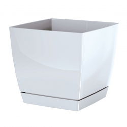 Kwadratowa doniczka z podstawką Coubi - 18 cm - biała - Prosperplast