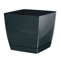 Kwadratowa doniczka z podstawką Coubi - 24 cm - Grafit - Prosperplast