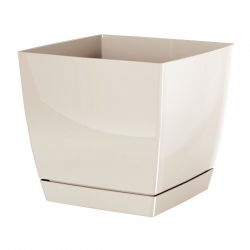 Kwadratowa doniczka z podstawką Coubi - 12 cm - Kremowa - Prosperplast