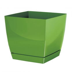Kwadratowa doniczka z podstawką Coubi - 10 cm - Oliwka - Prosperplast